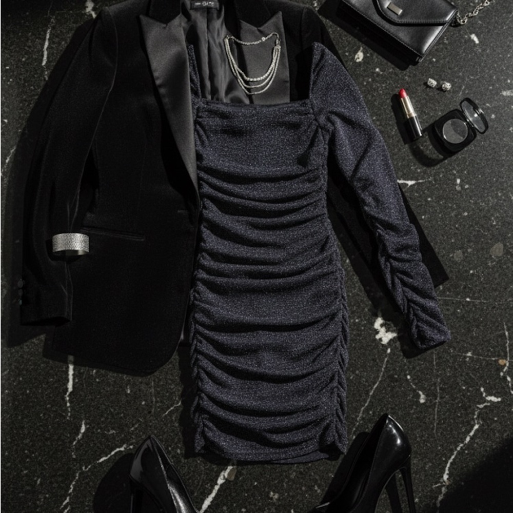 SHEIN Black Long Sleeve Ruched Dress